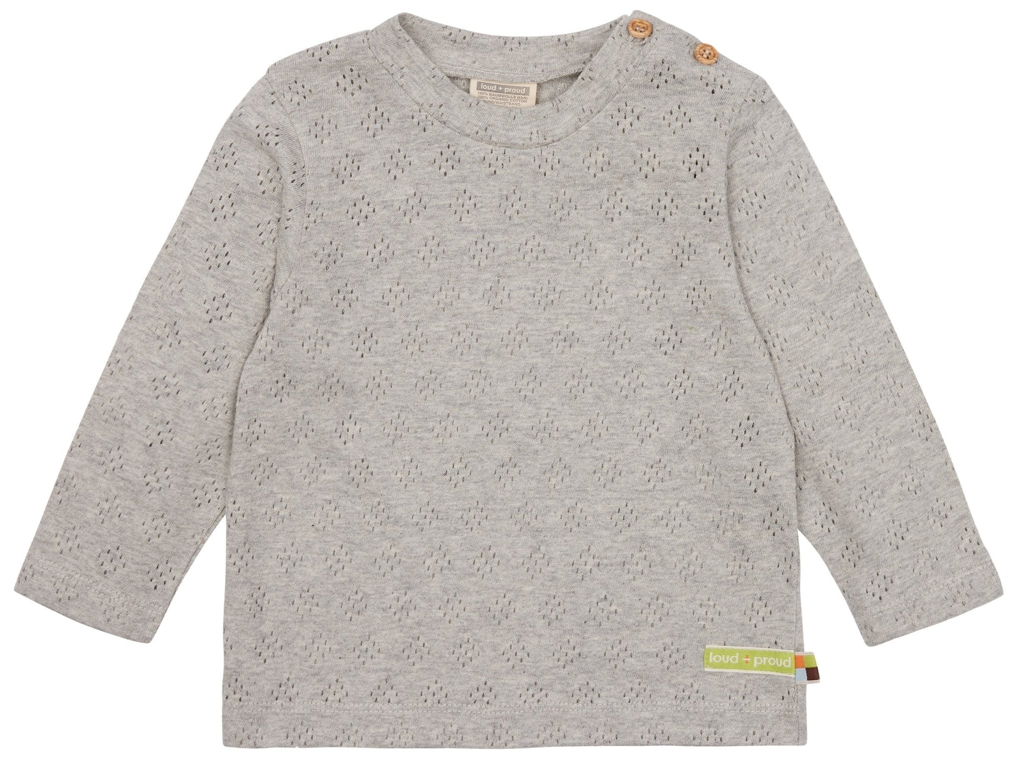 Shirt langarm mit Lochmuster - loud + proud - 1136 - sil - 62/68