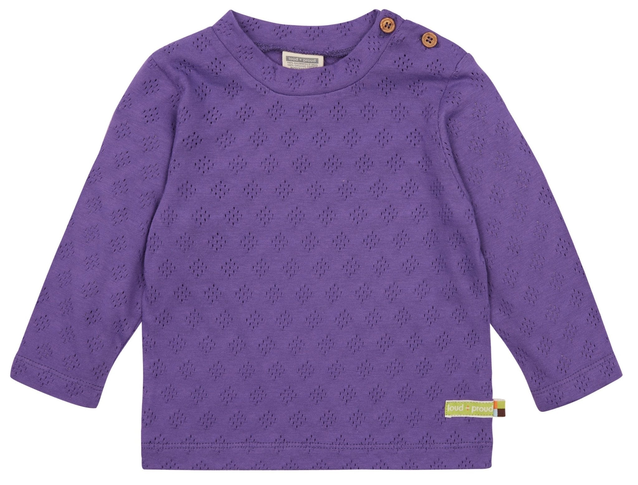 Shirt langarm mit Lochmuster - loud + proud - 1136 - vio - 62/68