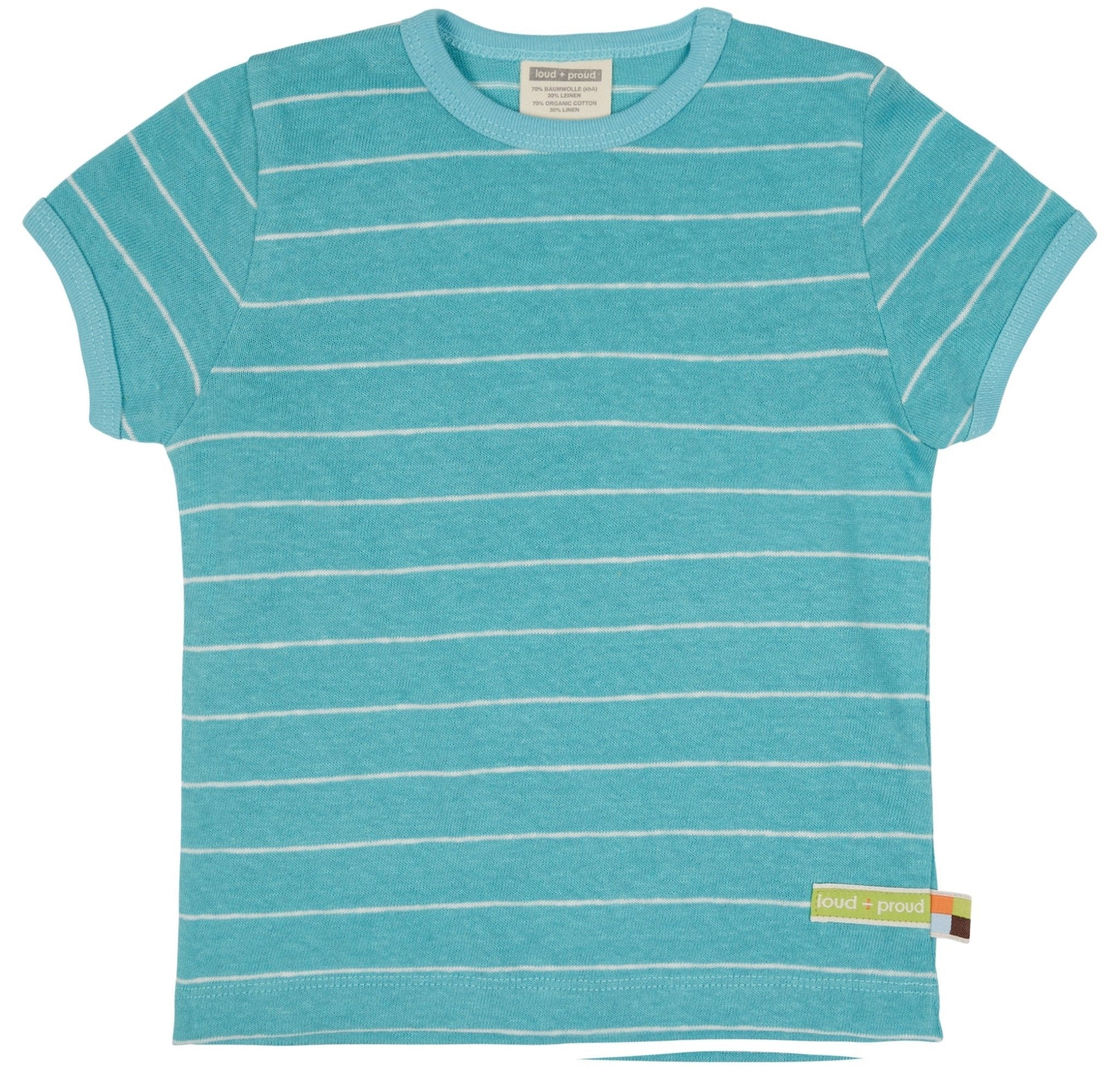 T-Shirt Streifen mit Leinen - loud + proud - 1114 - cya - 62/68