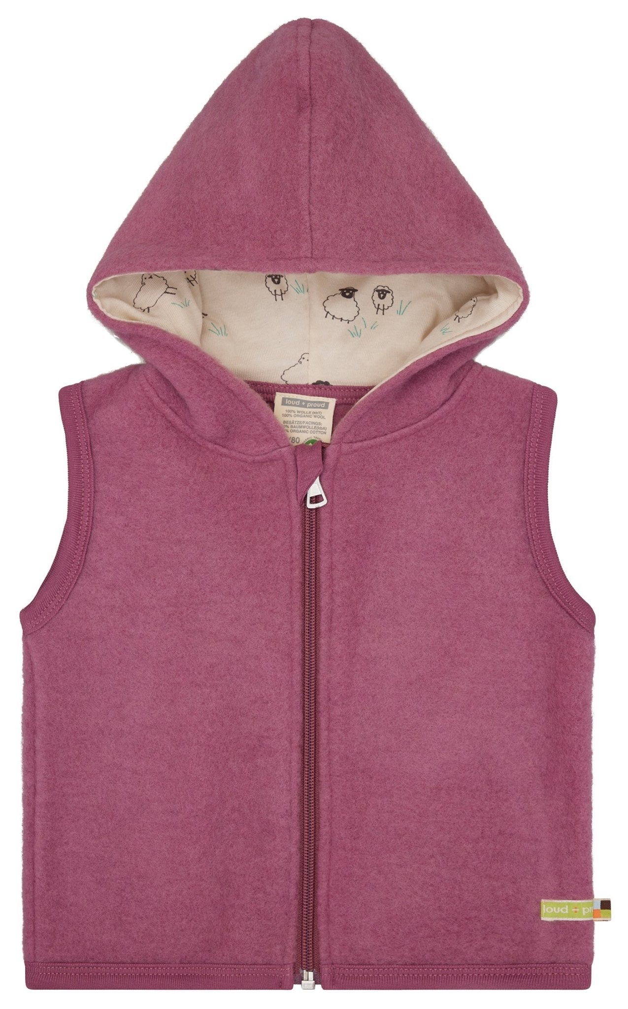 Wollfleece - Weste mit Kapuze - loud + proud - 3167 - grp - 62/68