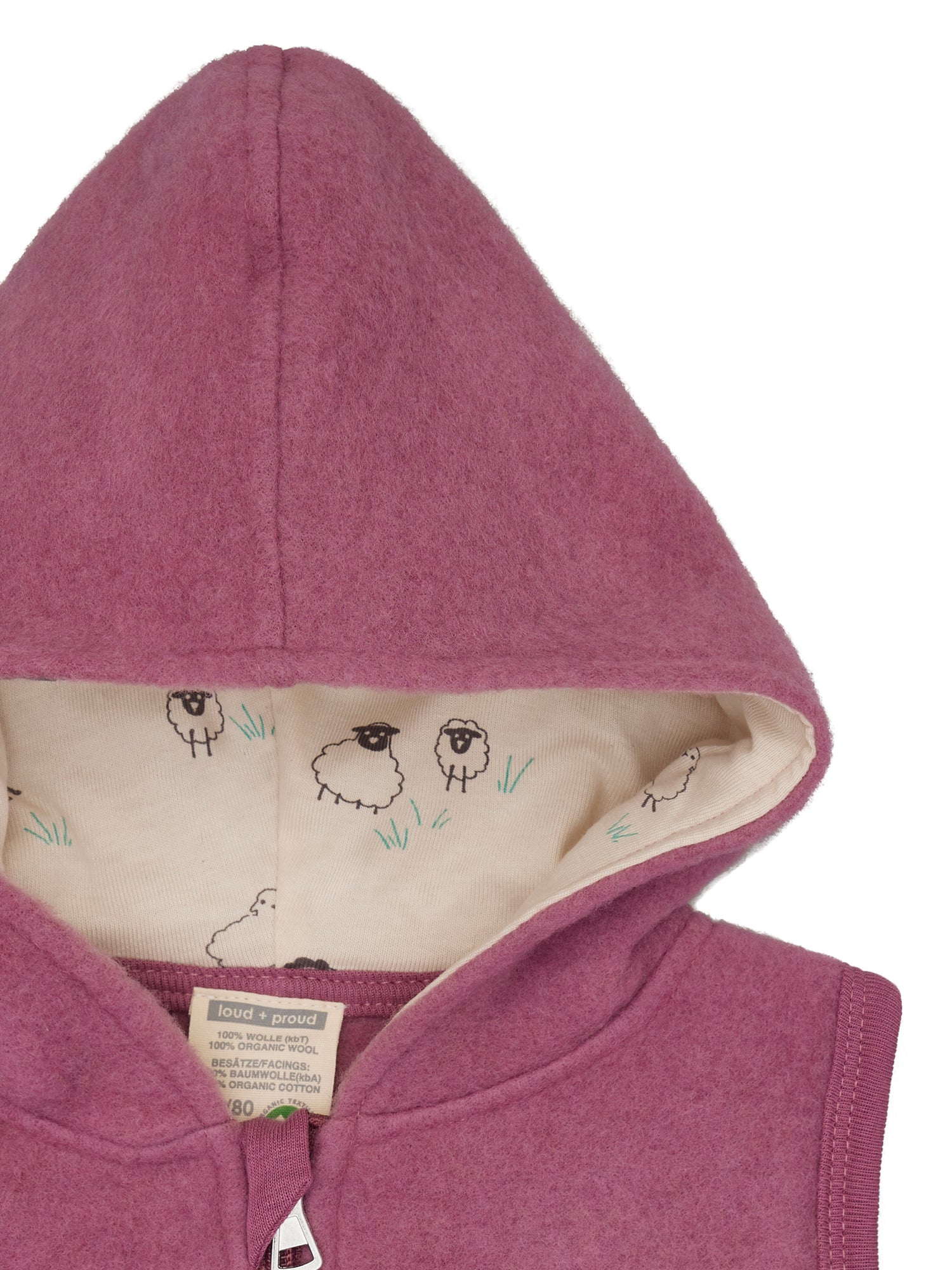 Wollfleece - Weste mit Kapuze - loud + proud - 3167 - grp - 62/68