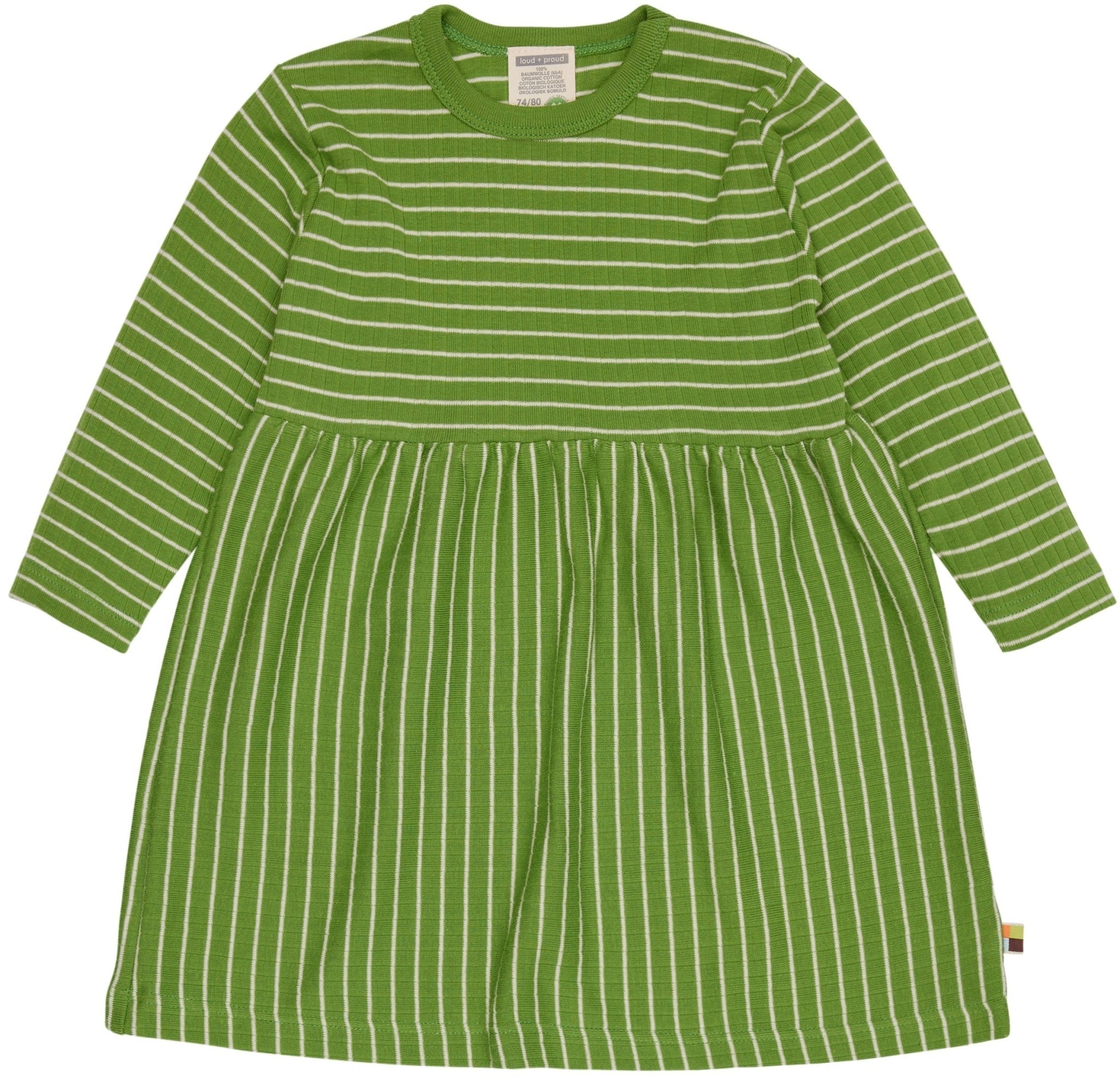 Kleid langarm gestreift mit Rippe - loud + proud - 6073 - grs - 74/80