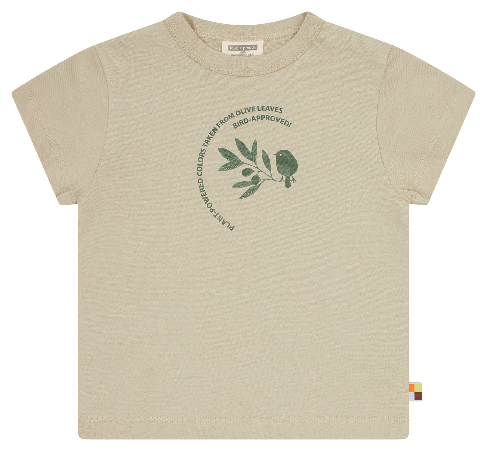 T-Shirt mit Pflanzenfarben gefärbt - loud + proud - 1194 - oli - 62/68