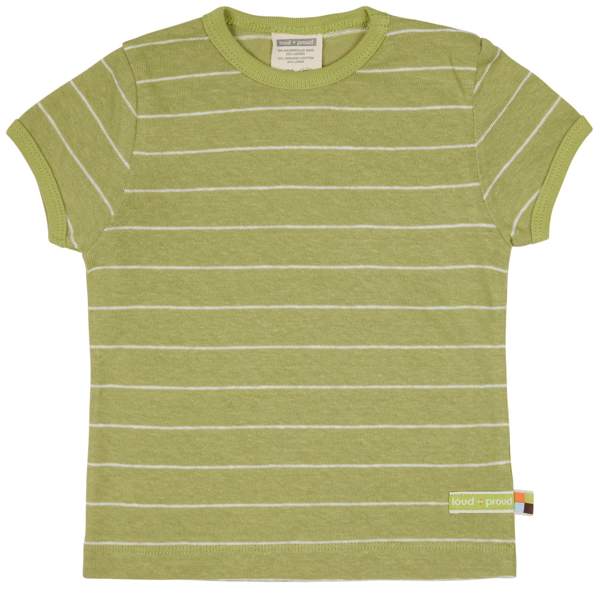 T-Shirt Streifen mit Leinen - loud + proud - 1114 - avo - 62/68