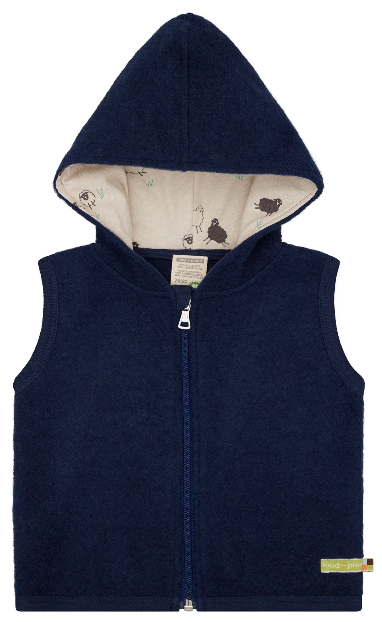 Merino wool fleece vest with hood – loud + proud