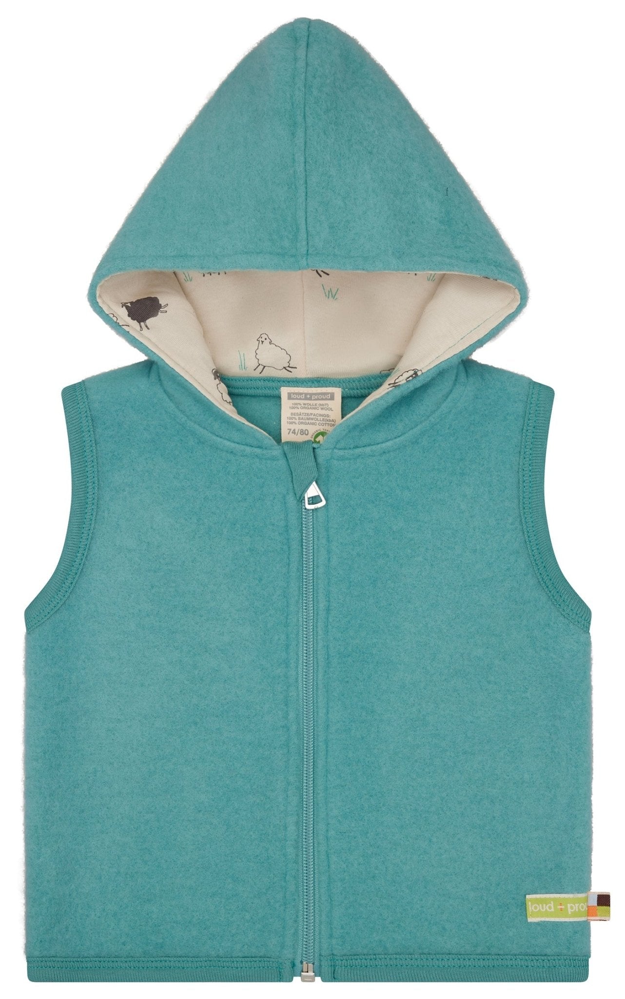 Merino wool fleece vest with hood – loud + proud